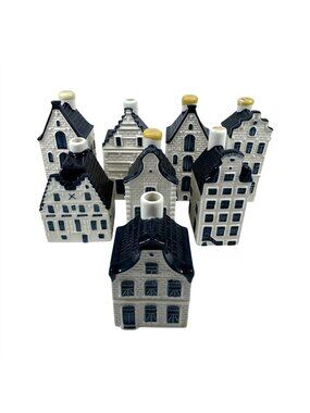 Blue Delft 8 Miniature Houses KLM Airlines BOLS Amsterdam Empty